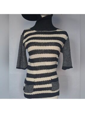 YOSHI KONDO Multi Stripe Half Sleeve Turtlneck Sweater Size L